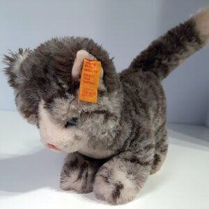 Steiff Gray Tabby Cat Plush West Germany Button Ear Tag Vintage Stuffed